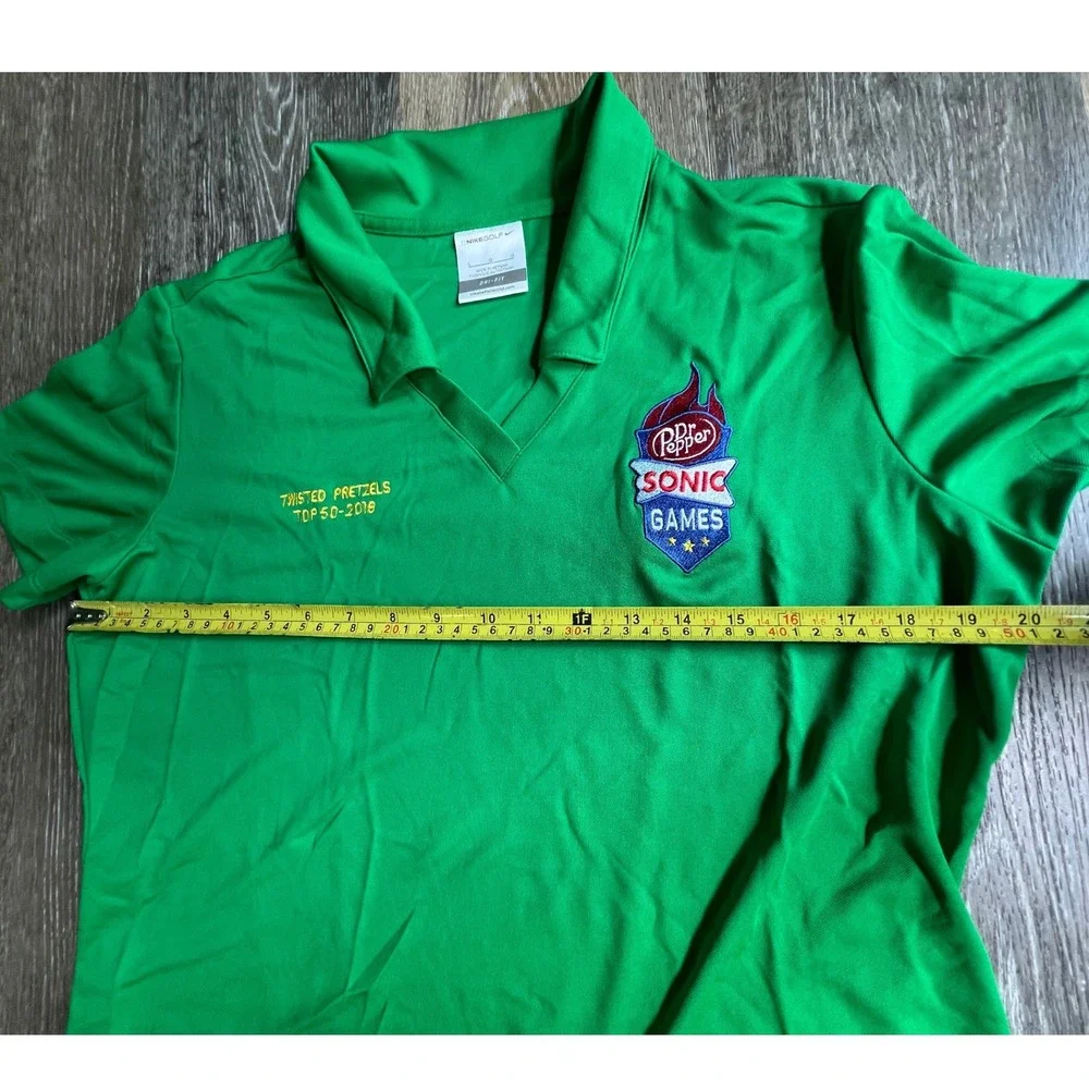Nike Golf Polo Shirt Womens Large Green Dr Pepper Sonic Games Twisted Pretzels